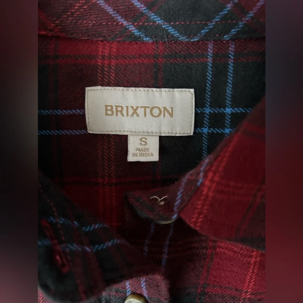 Brixton unisex button up flannel shirt in red, black and blue size small